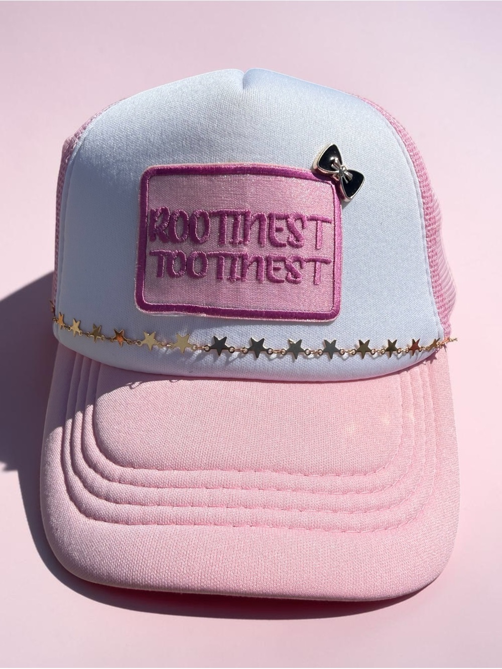 Pink and White Trucker Hat with Star Accent